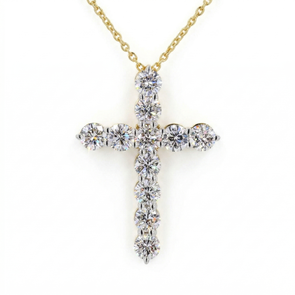 Round Diamond Cross Pendant Necklace