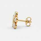 Yellow gold floral diamond stud earrings at 45-degree angle showing sparkle and premium craftsmanship