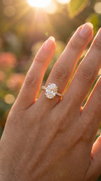 Oval Cut Diamond Side Stone Engagement Ring with Pavé Band