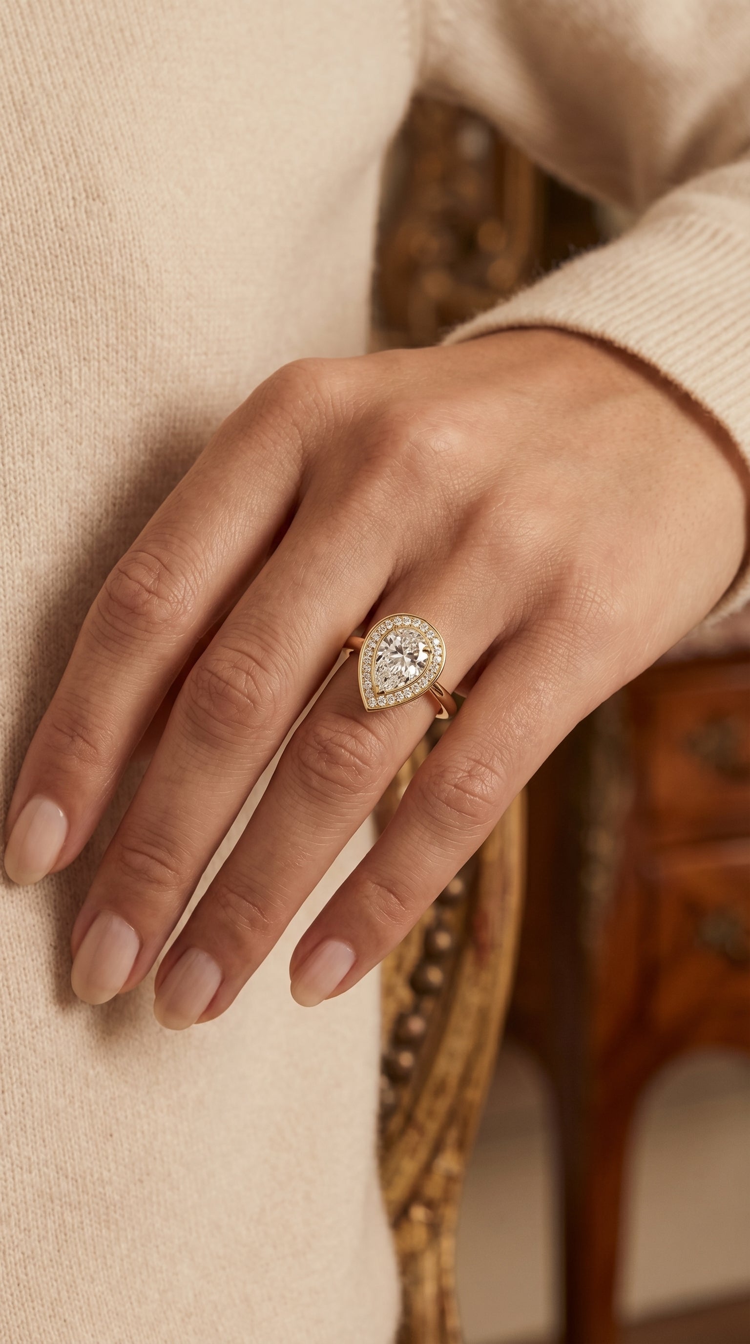 Pear Shape Halo Engagement Ring
