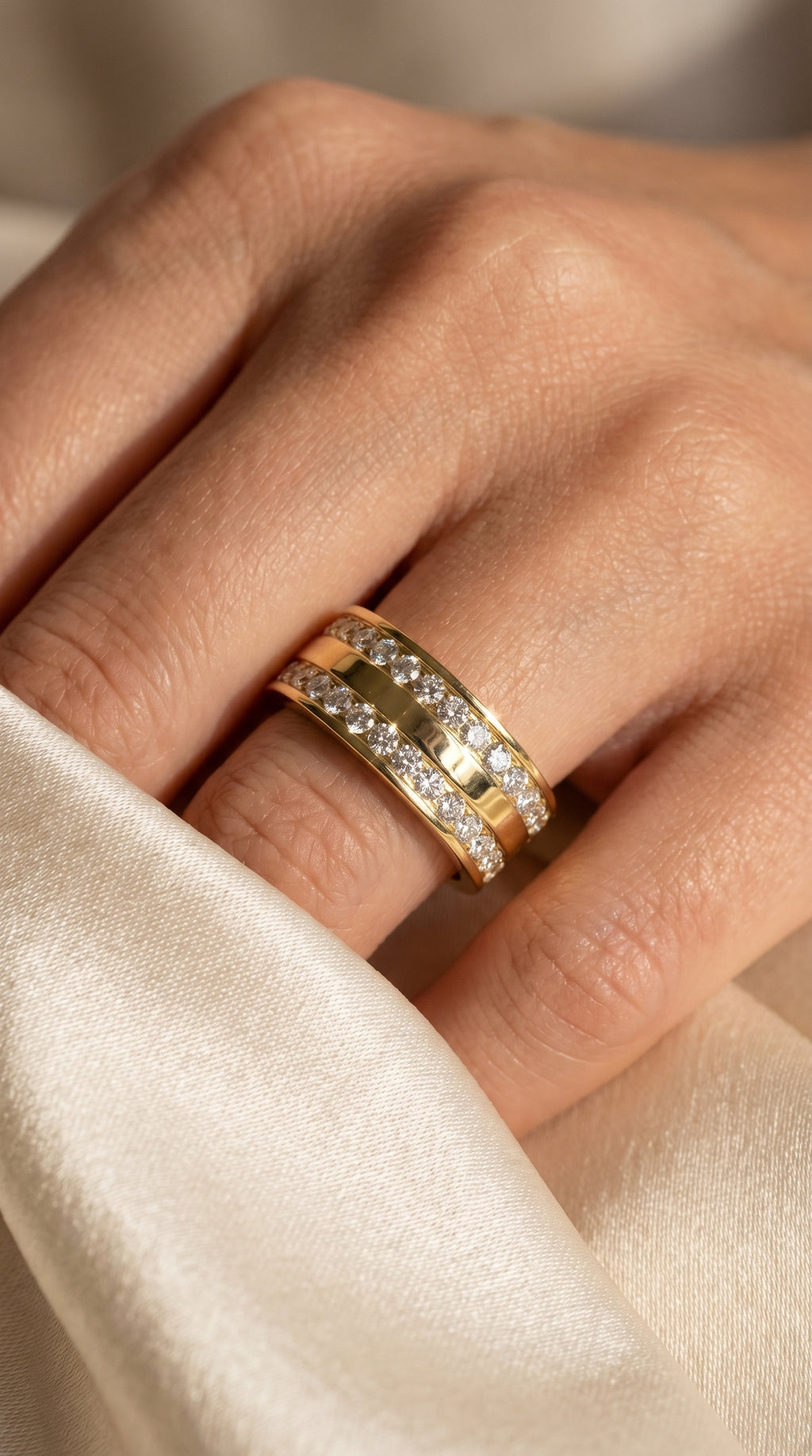 Two-Row Channel Set Half Eternity Diamond Ring