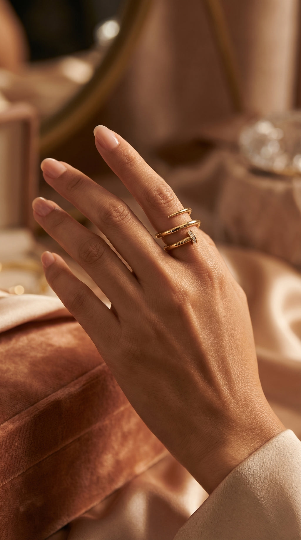 Nail Cuff Design Round Diamond Curved Ring