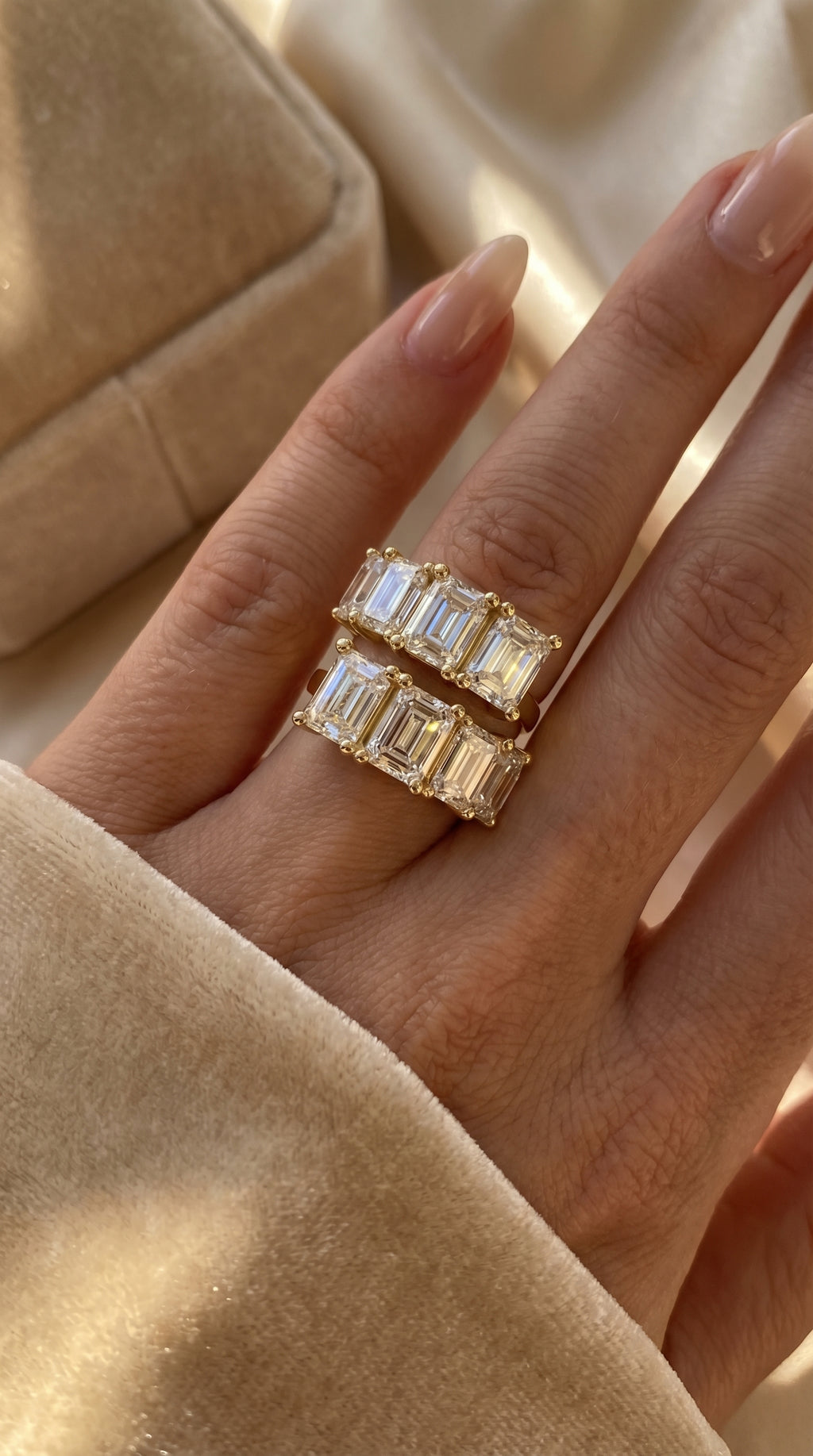 Emerald diamond Flow Bypass Fashion Ring
