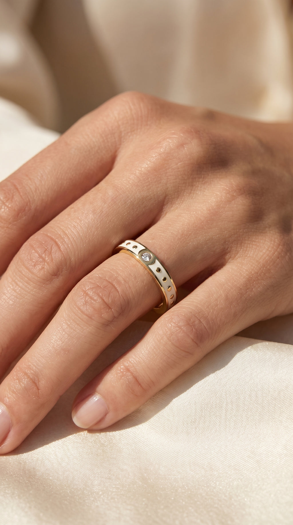 Minimalist Moon Motif Round Diamond Celestial Design Ring