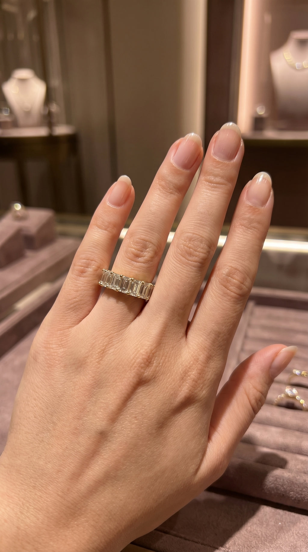 Emerald Shape Diamond Half Design Ring