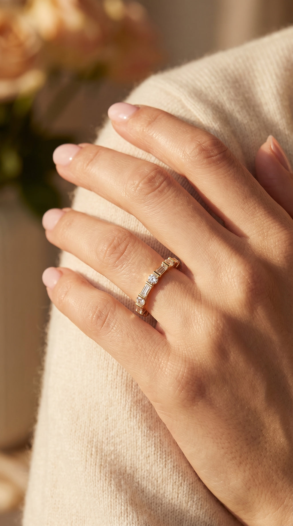 Luxury Round Baguette Cut Diamond Duo Ring