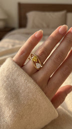 Modern Bypass Pear Cut Yellow & White Diamond Toi et Moi Ring
