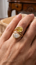 Elegant Two Stone Yellow Sapphire & Pear Cut Diamond Toi et Moi Ring