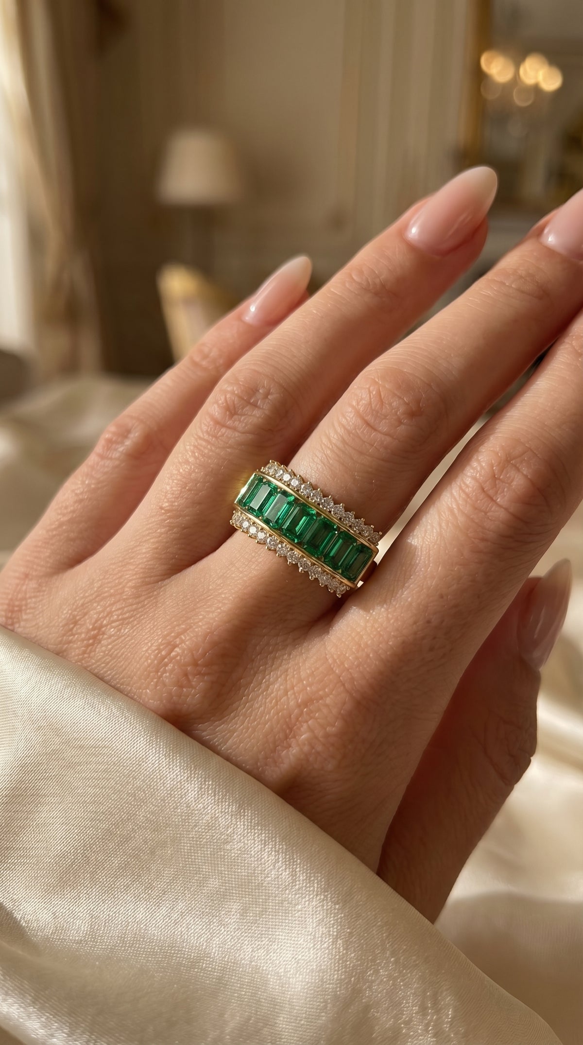 Emerald Cut Green Diamond Statement Ring