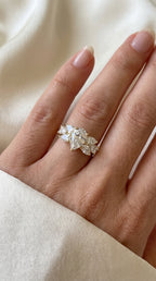 Floral Cocktail Cluster Design Pear Shape Diamond Fashion Ring