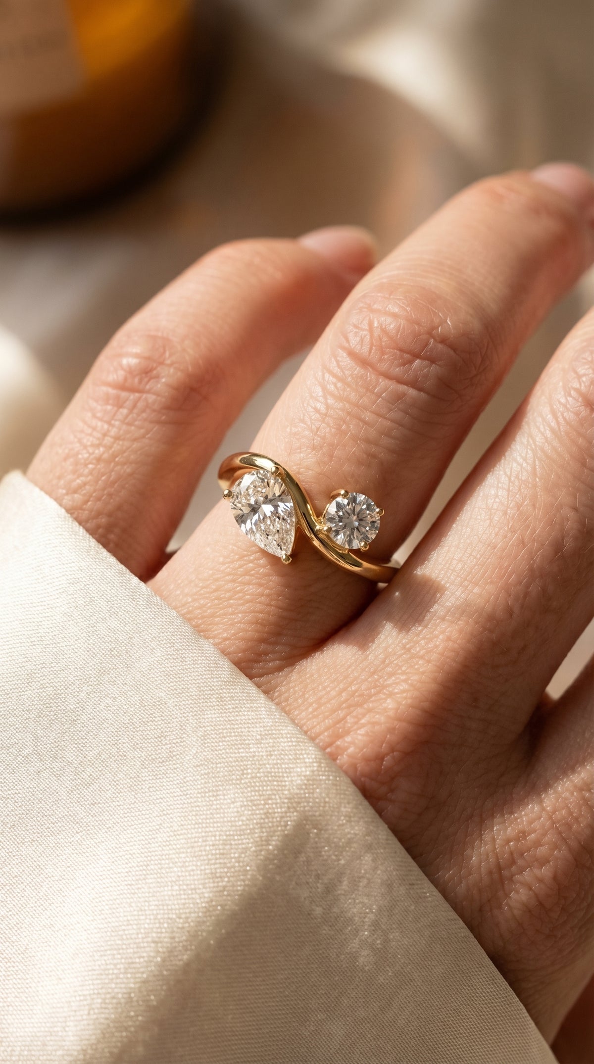 Toi et Moi Pear & Round Diamond Fashion Ring
