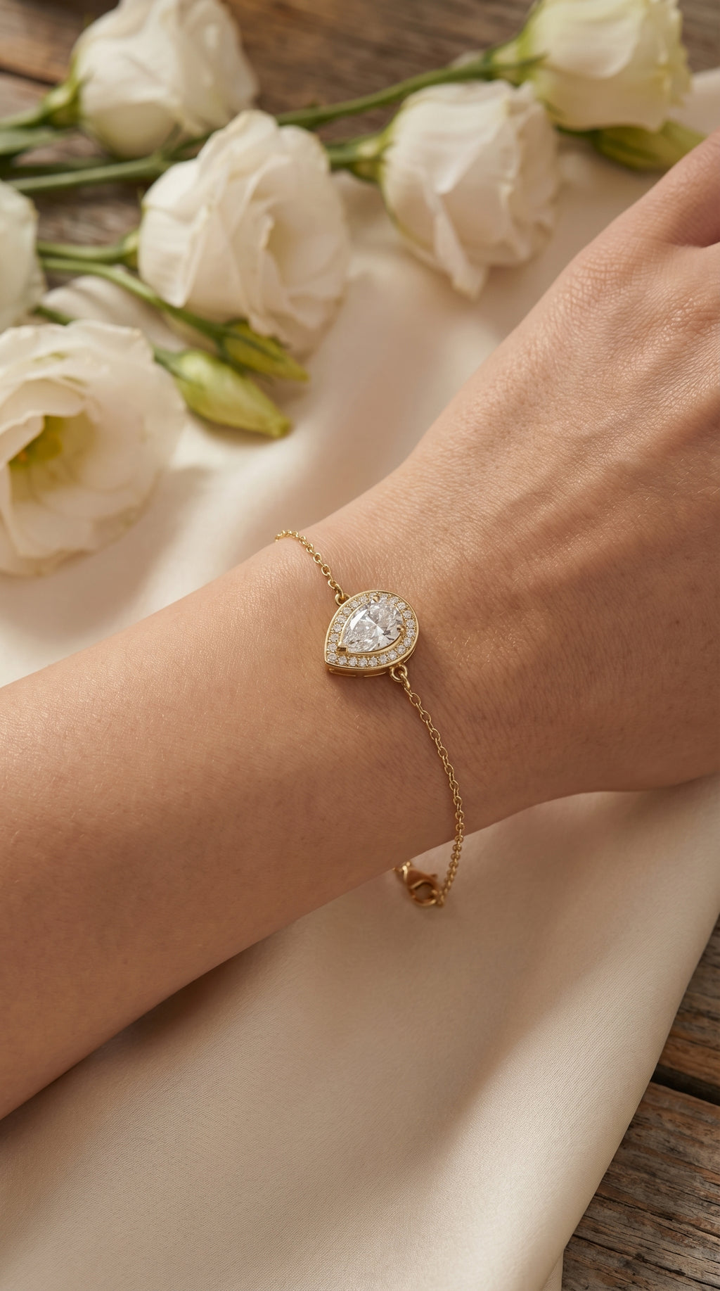 Pear Shape Diamond Halo Teardrop Design Chain Bracelet