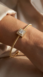 Luxury Cuff Bracelet with Square Halo Princess Centerpiece