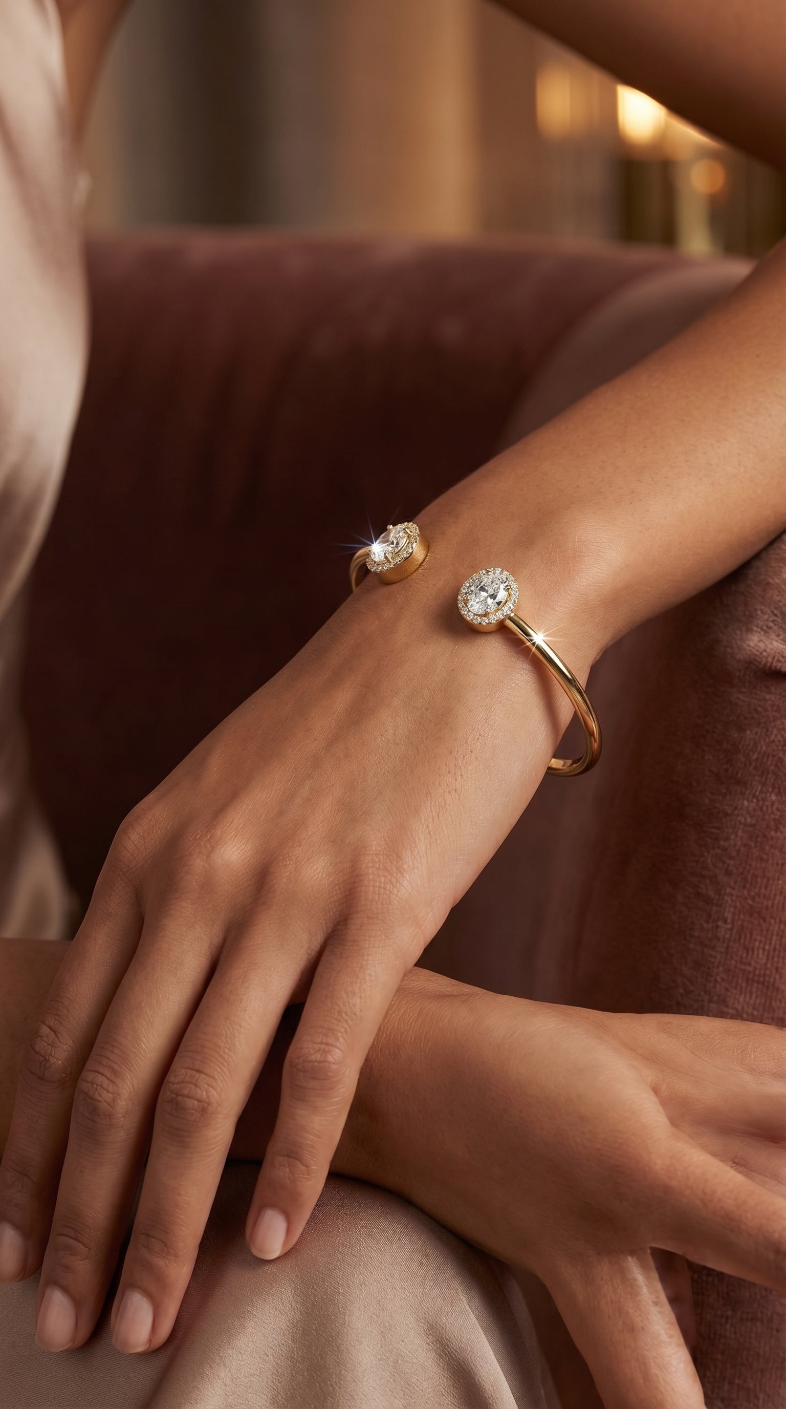 Elegant Open Cuff Bracelet with Round Halo Diamond