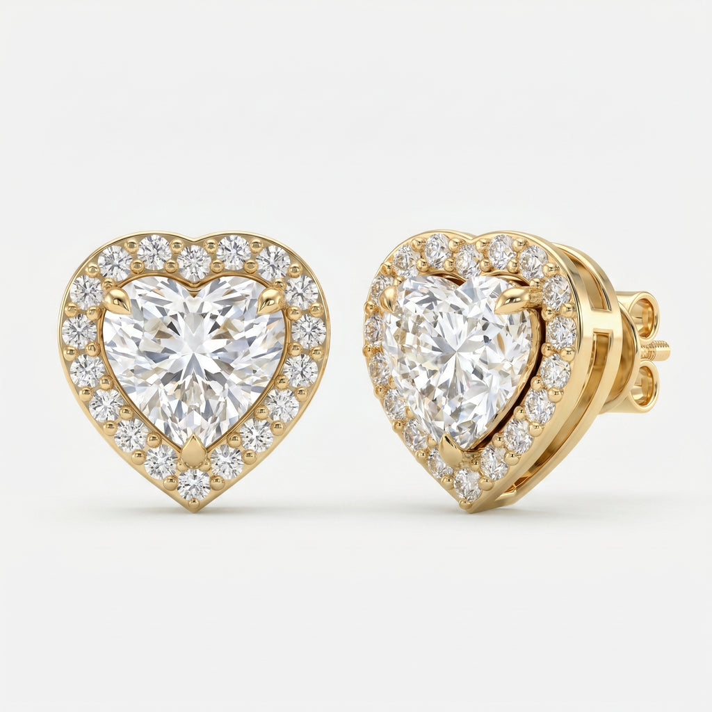 Heart Diamond Halo Stud Earring