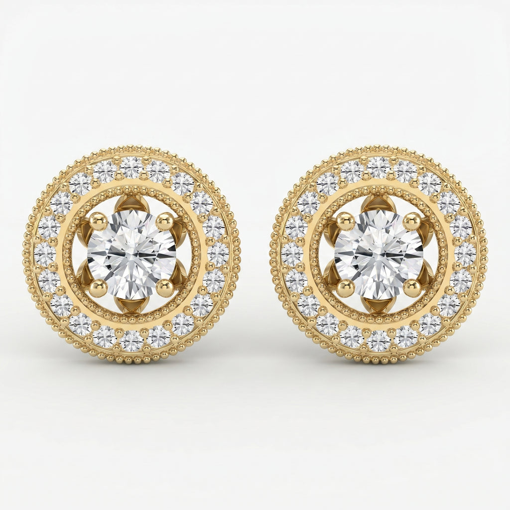 Round Diamond Halo Stud Earring