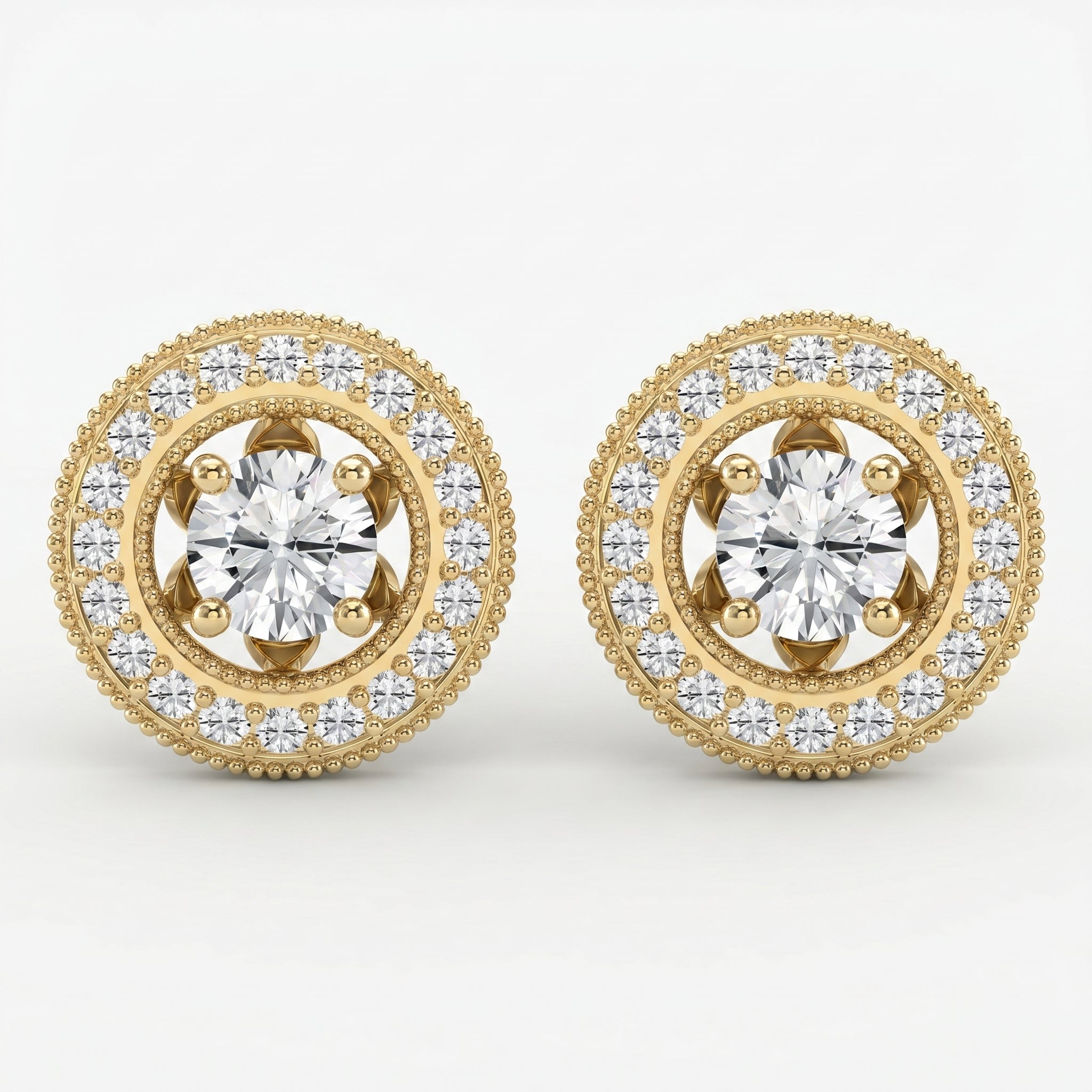 Round Diamond Halo Stud Earring