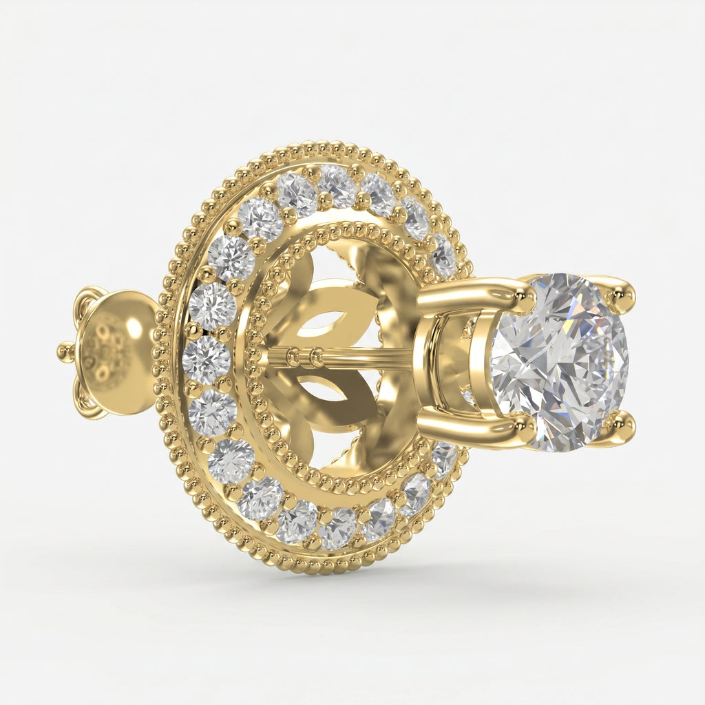 Round Diamond Halo Stud Earring