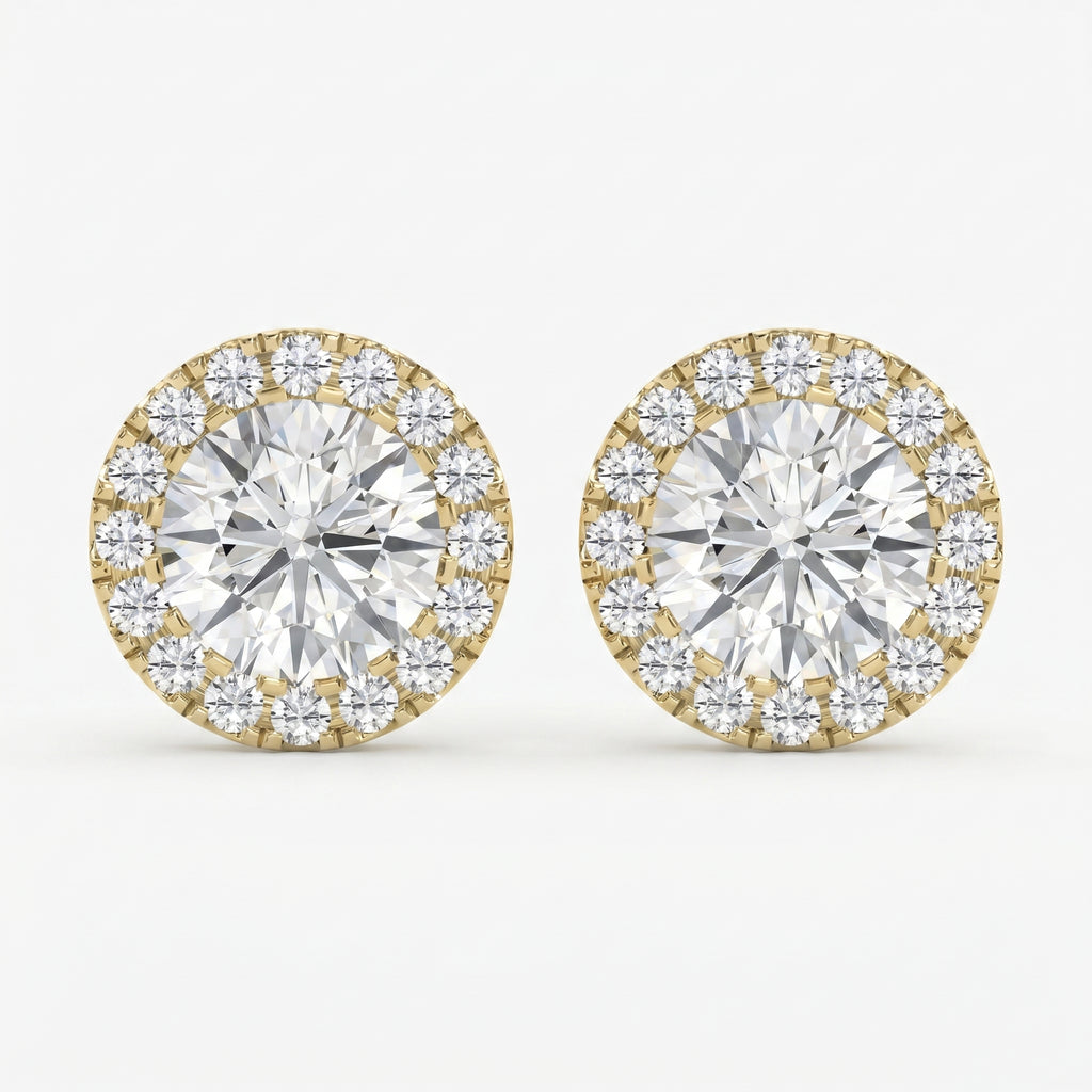Elegant Round Diamond Halo Stud Earring