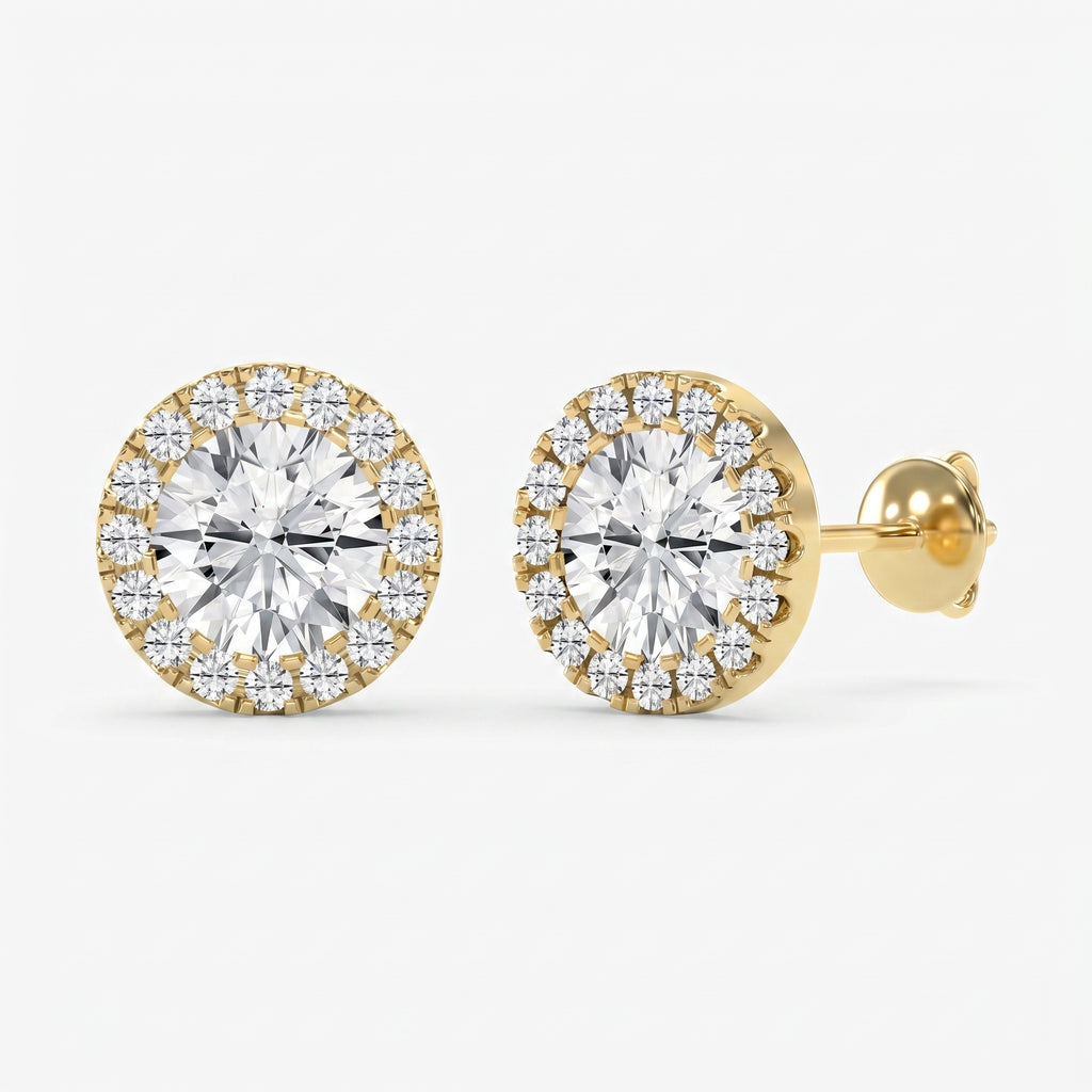 Elegant Round Diamond Halo Stud Earring