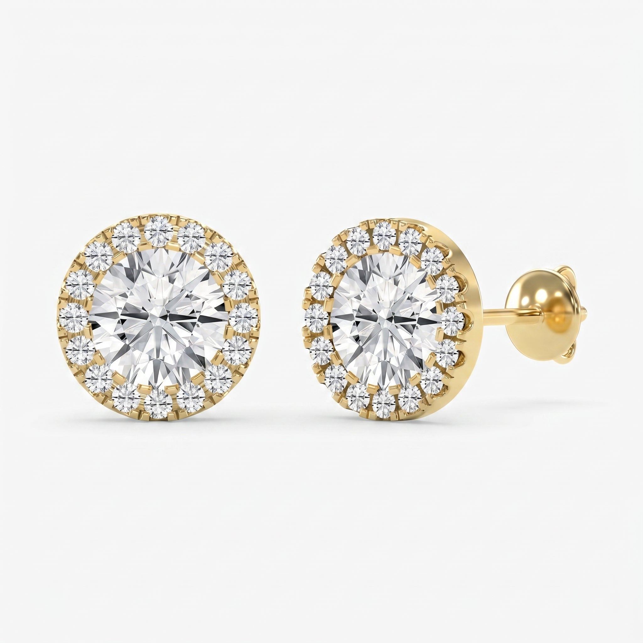 Elegant Round Diamond Halo Stud Earring