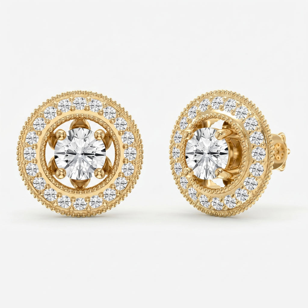 Round Diamond Halo Stud Earring