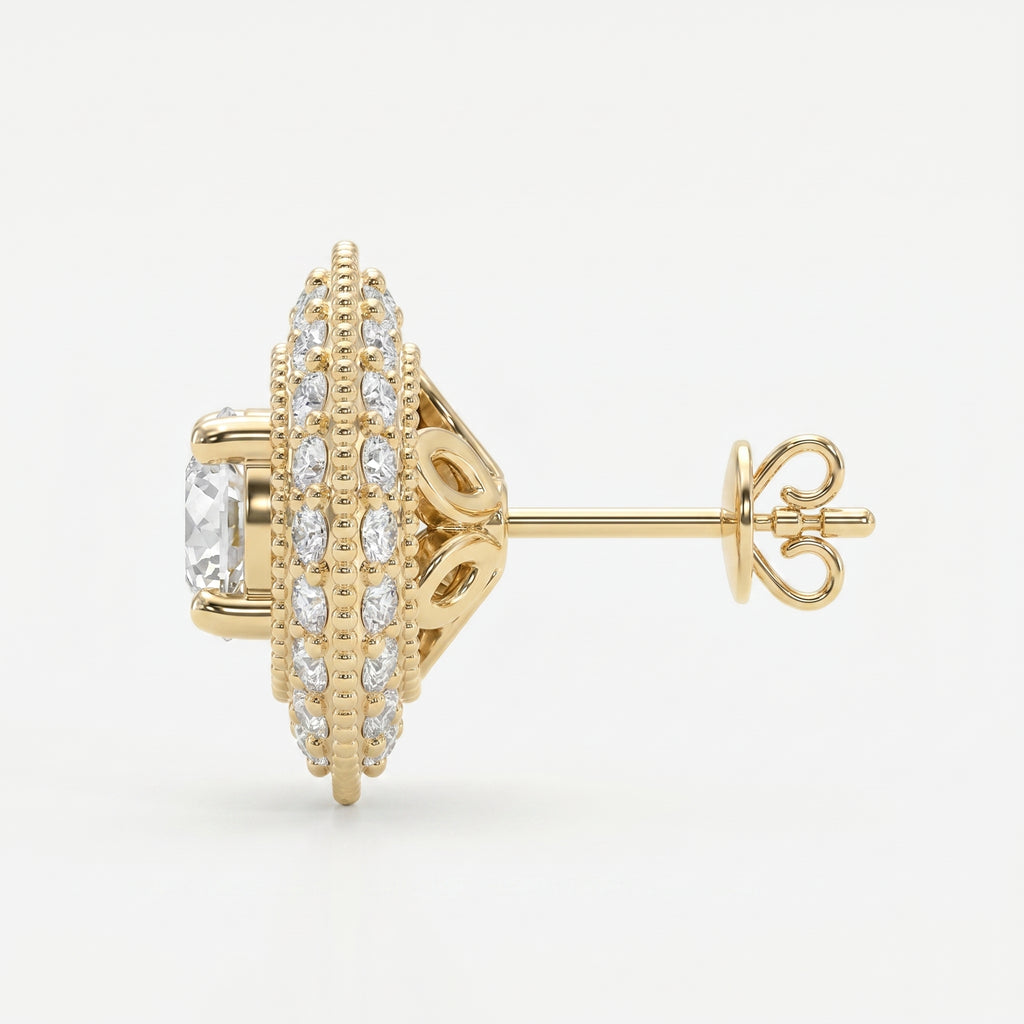 Round Diamond Halo Stud Earring