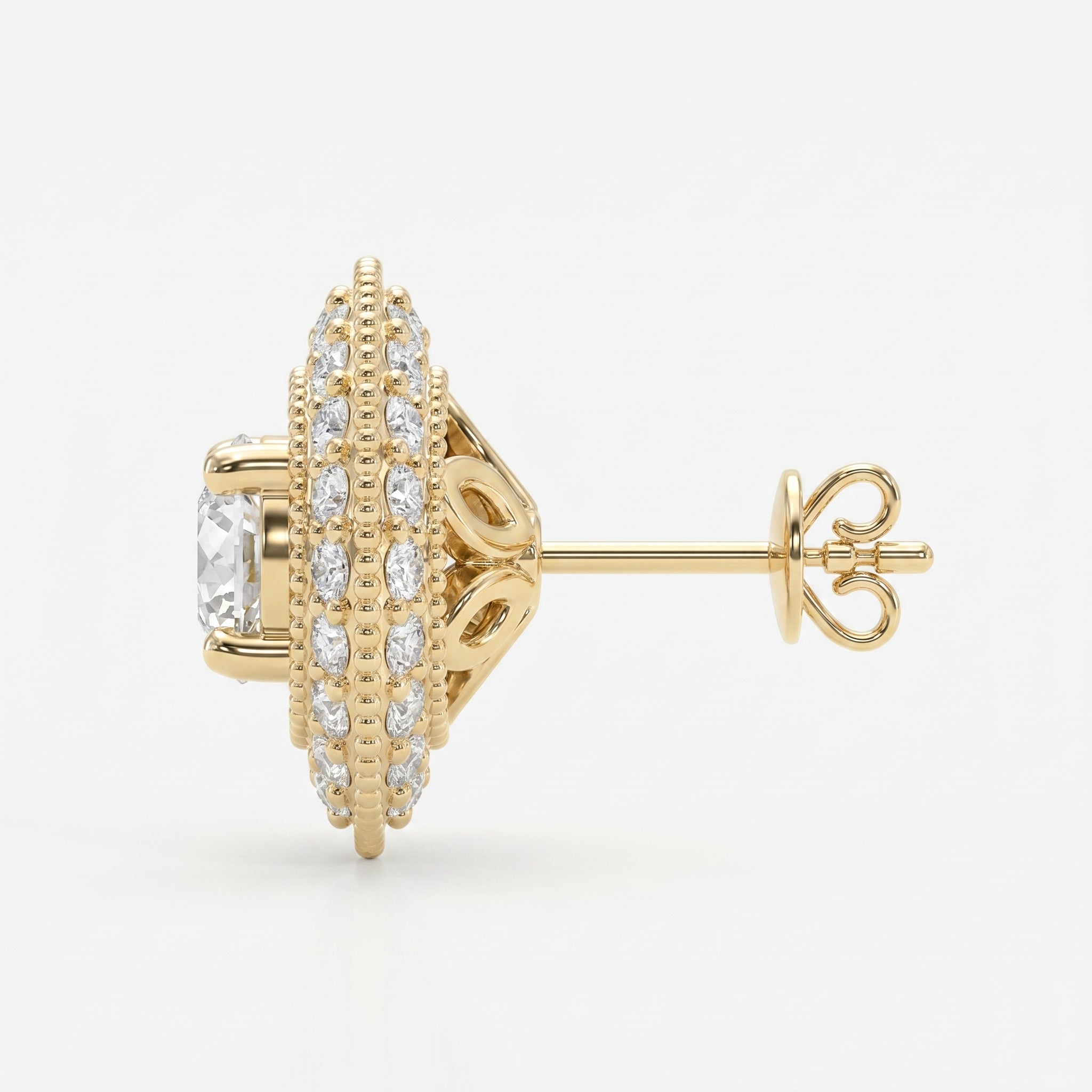 Round Diamond Halo Stud Earring