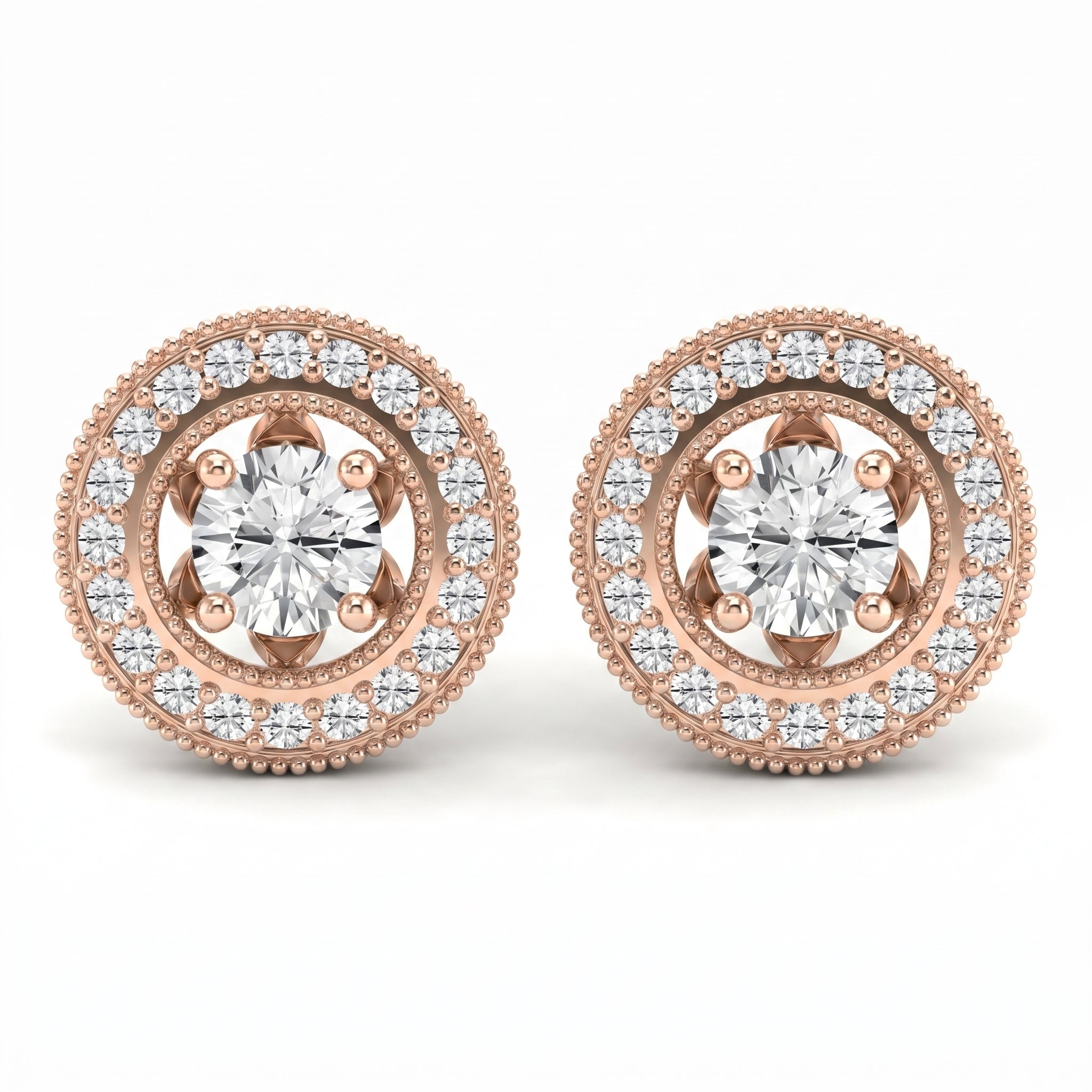Round Diamond Halo Stud Earring