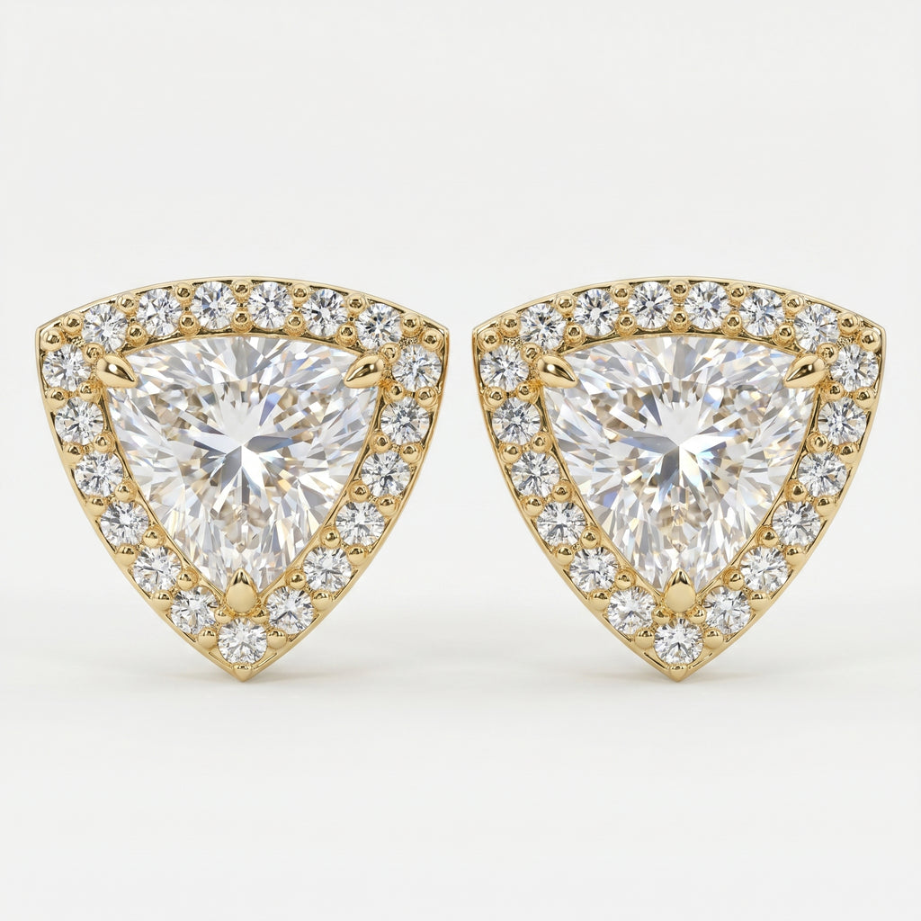 Trilliant Cut Diamond Halo Stud Earring