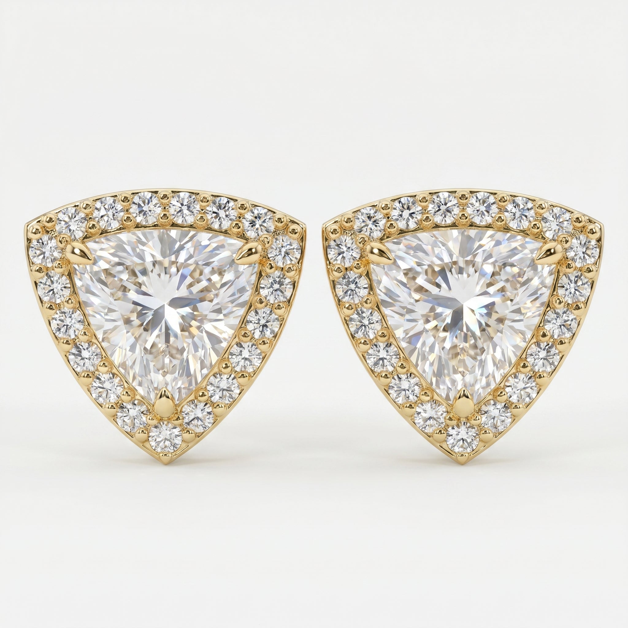 Trilliant Cut Diamond Halo Stud Earring