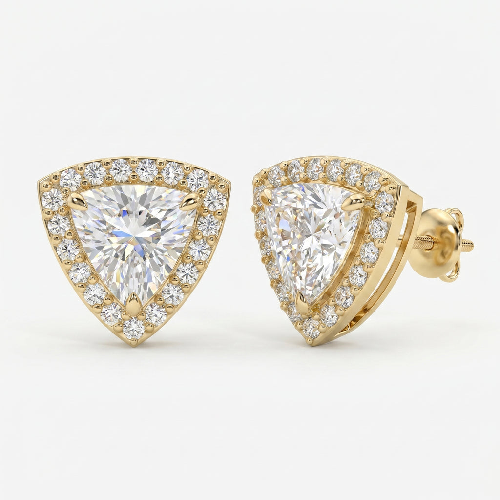 Trilliant Cut Diamond Halo Stud Earring