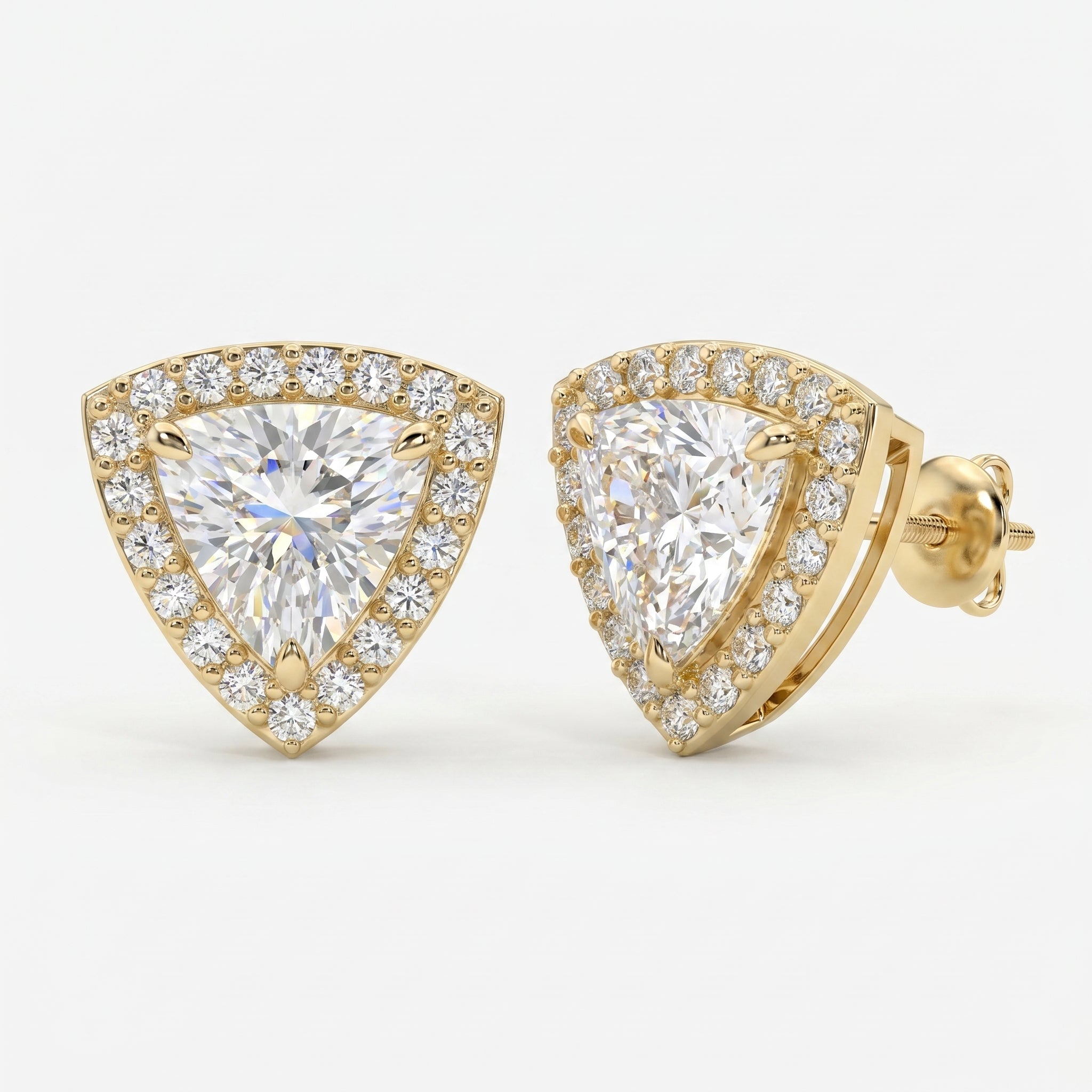 Trilliant Cut Diamond Halo Stud Earring