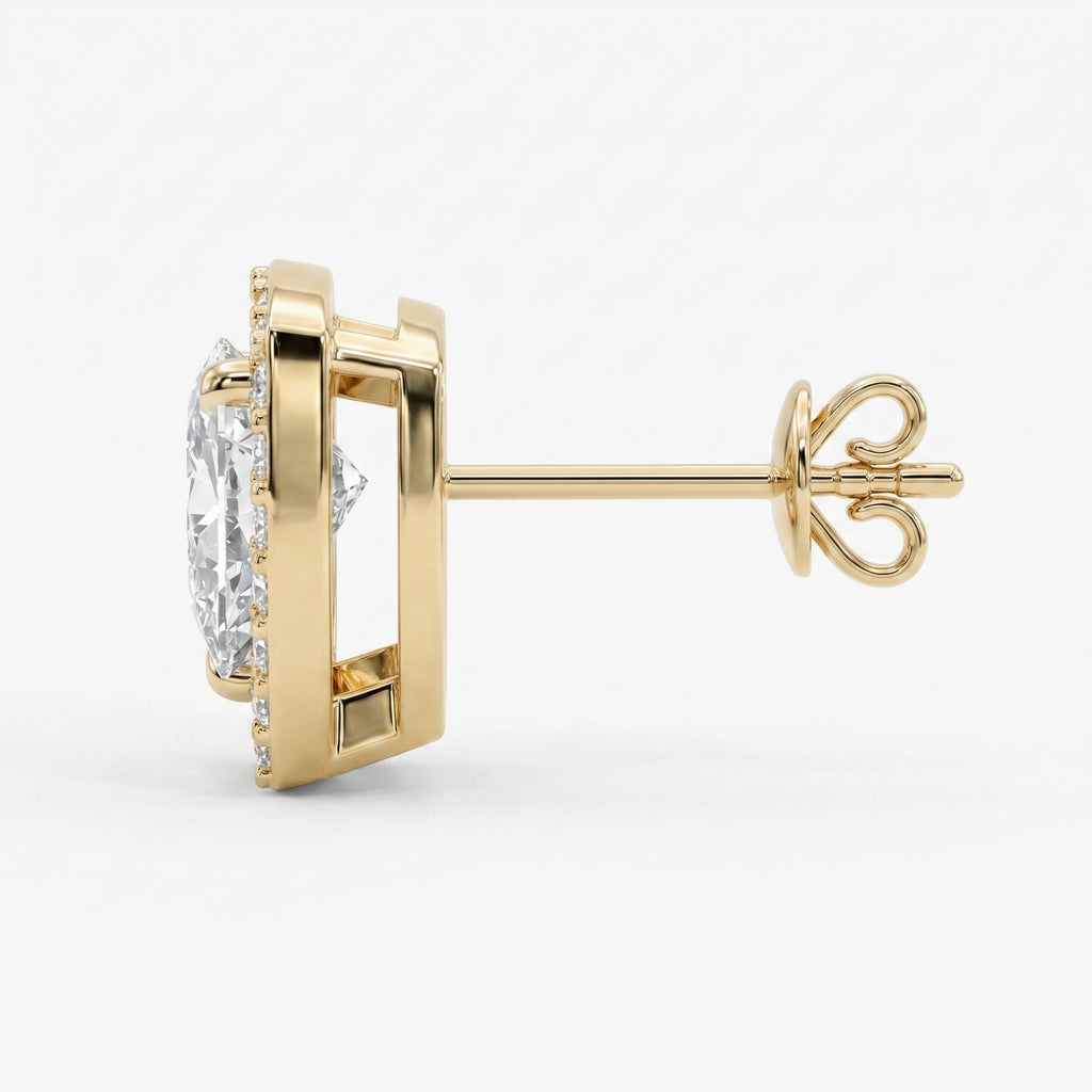 Trilliant Cut Diamond Halo Stud Earring