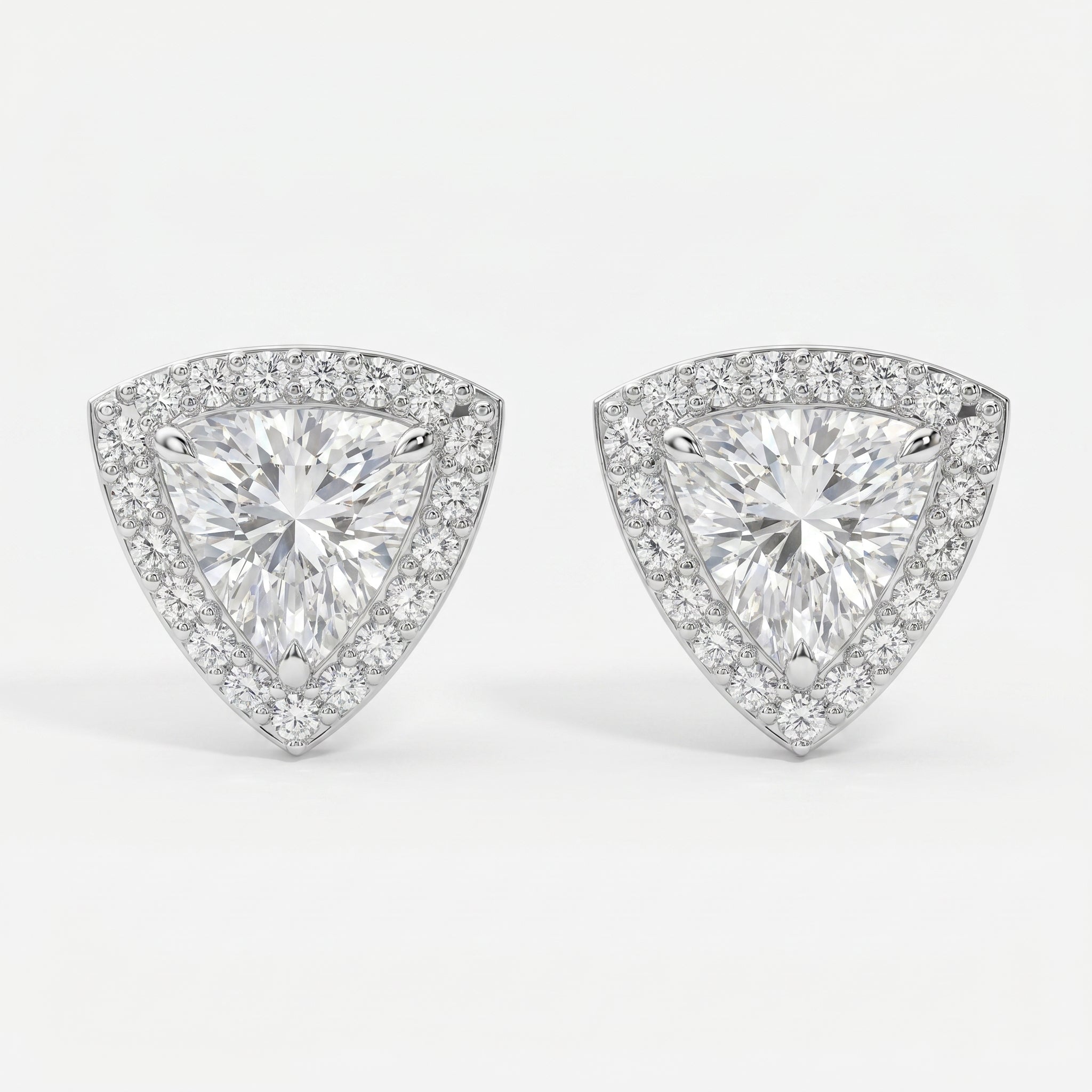 Trilliant Cut Diamond Halo Stud Earring