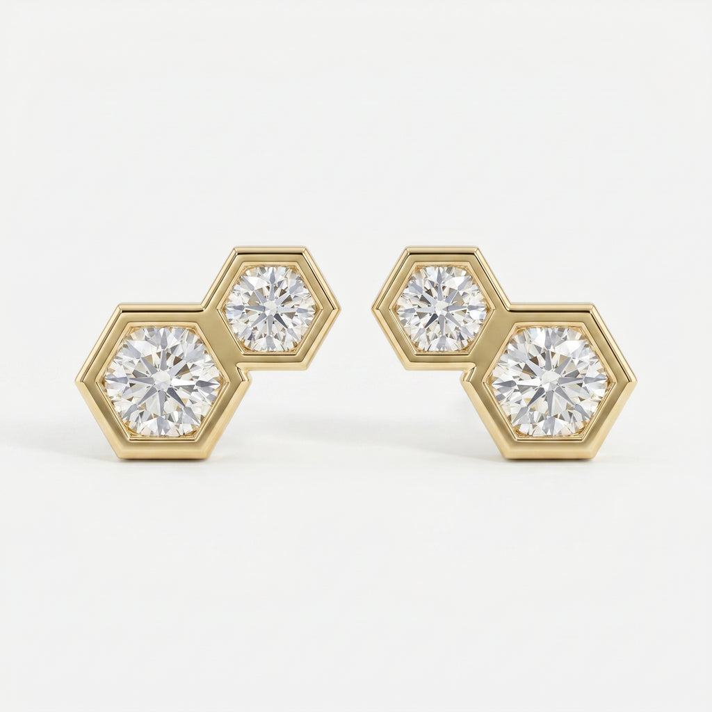Honeycomb Hex Diamond Earring Stud