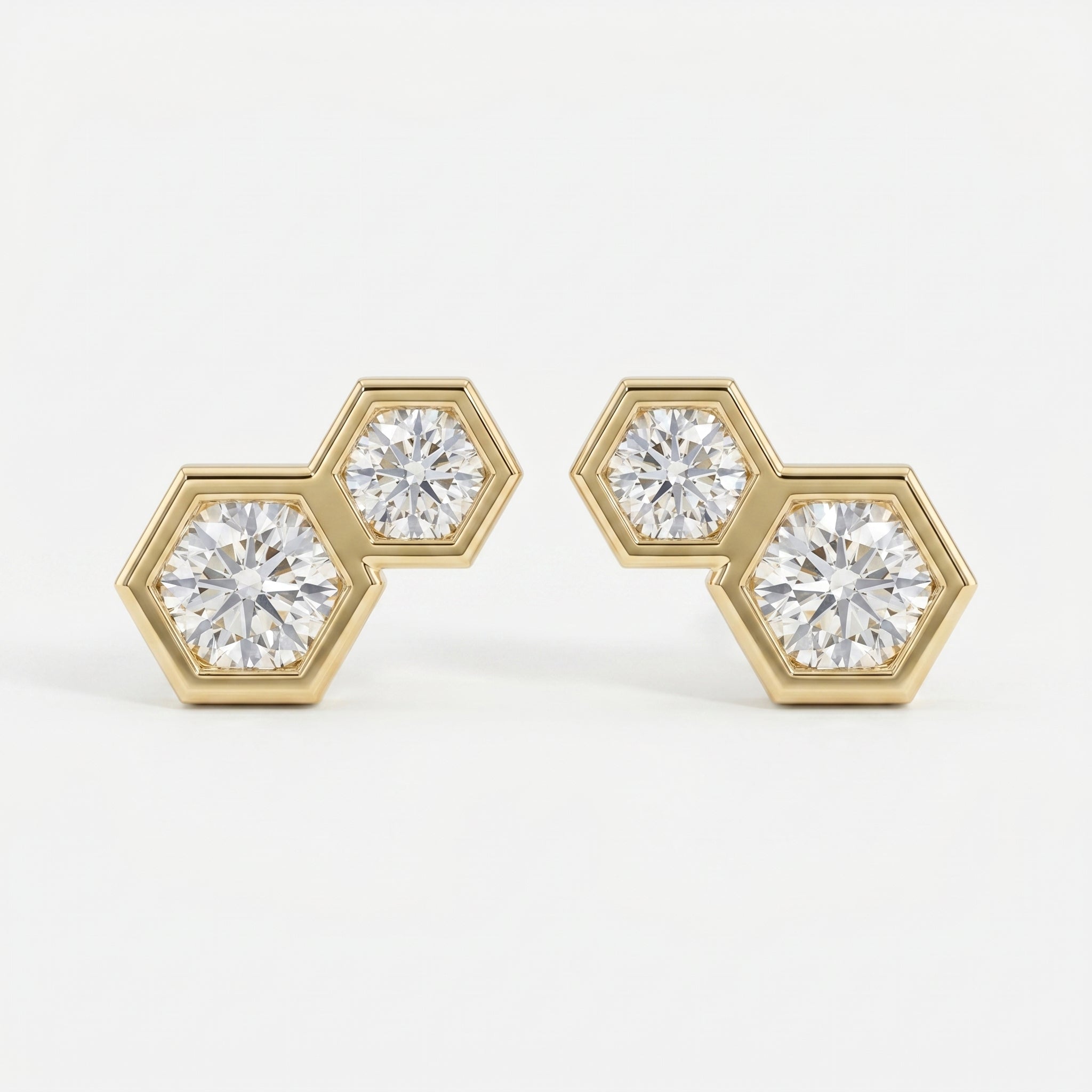 Honeycomb Hex Diamond Earring Stud