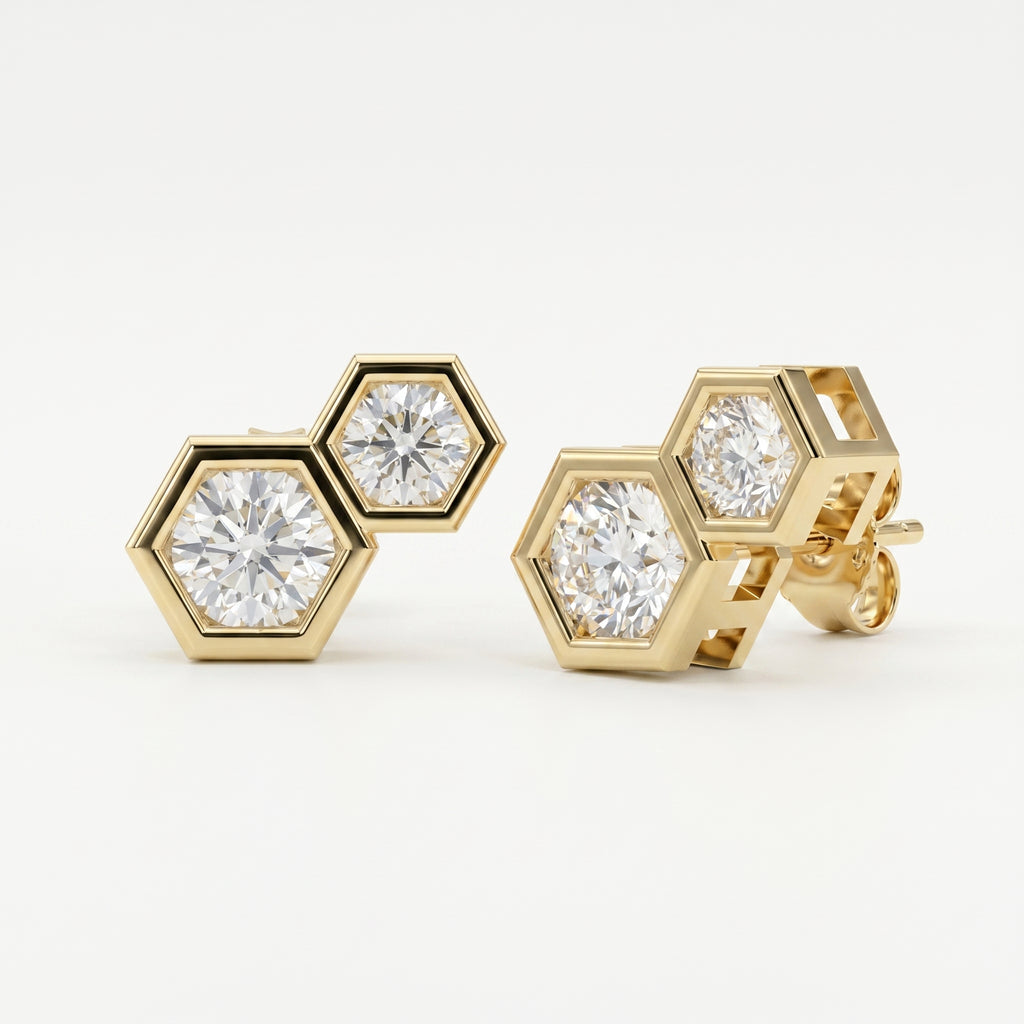 Honeycomb Hex Diamond Earring Stud
