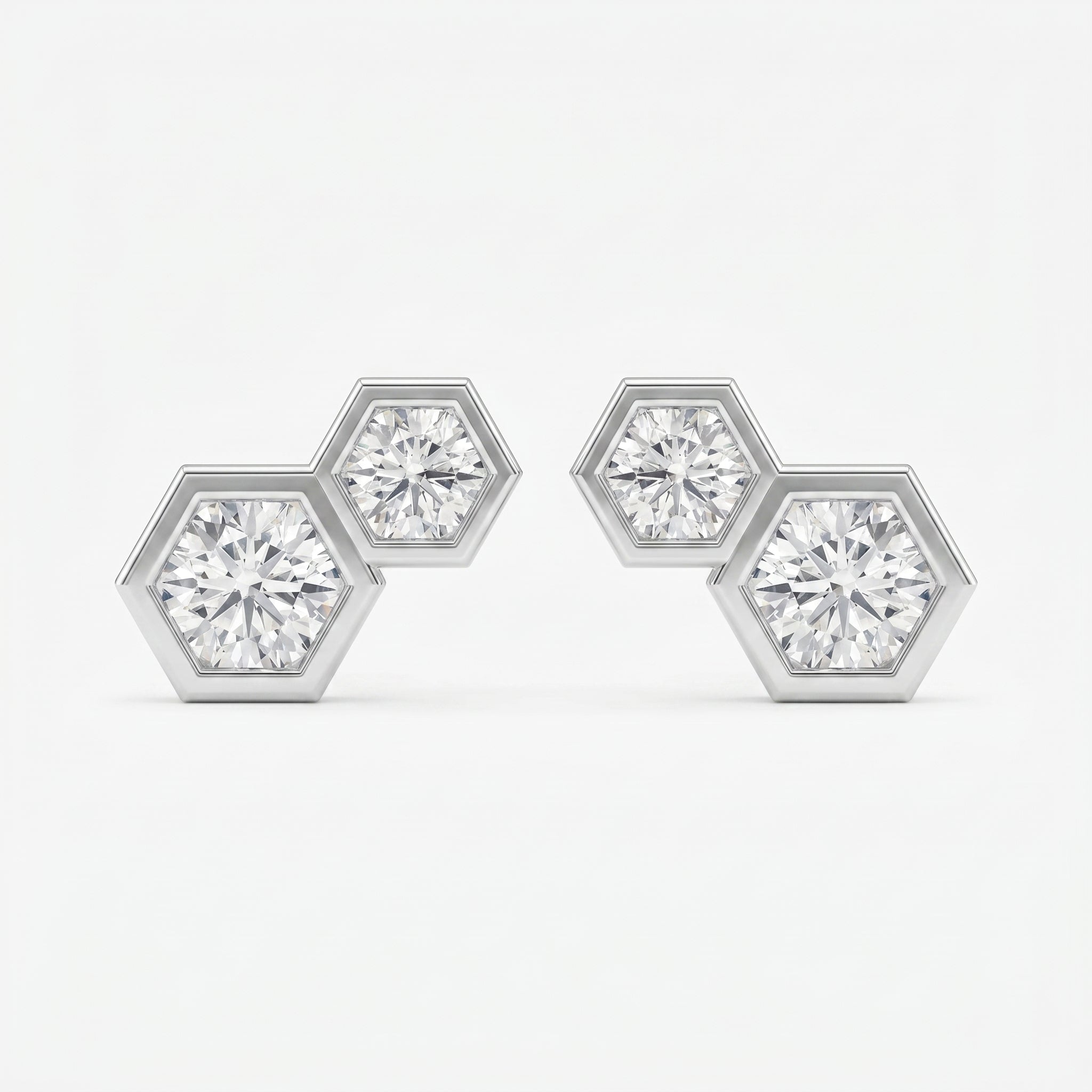 Honeycomb Hex Diamond Earring Stud