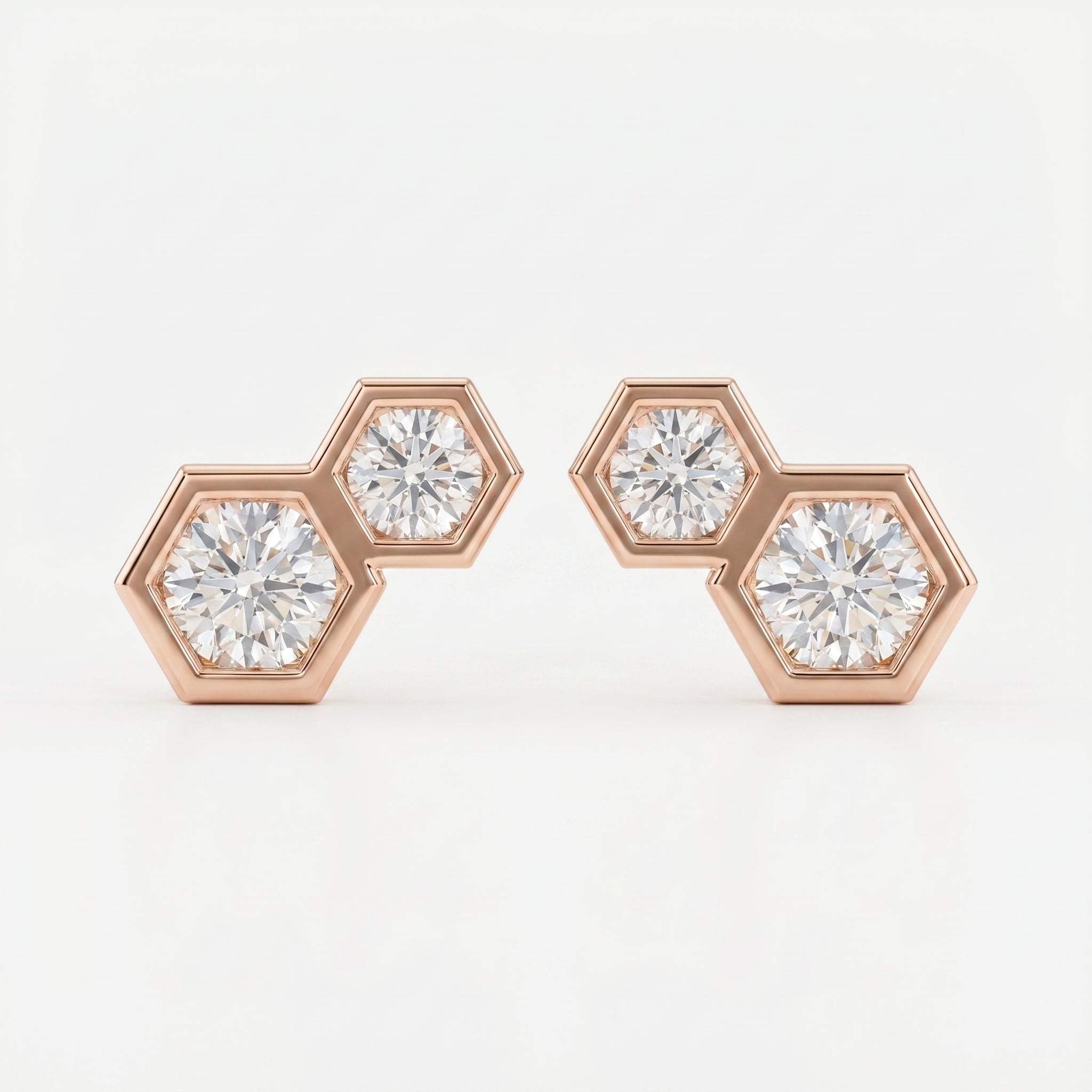 Honeycomb Hex Diamond Earring Stud