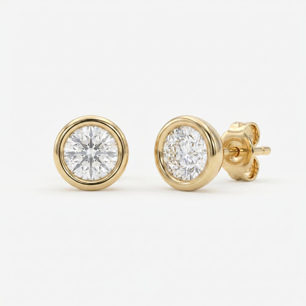 Bezel Round Stud Earrings