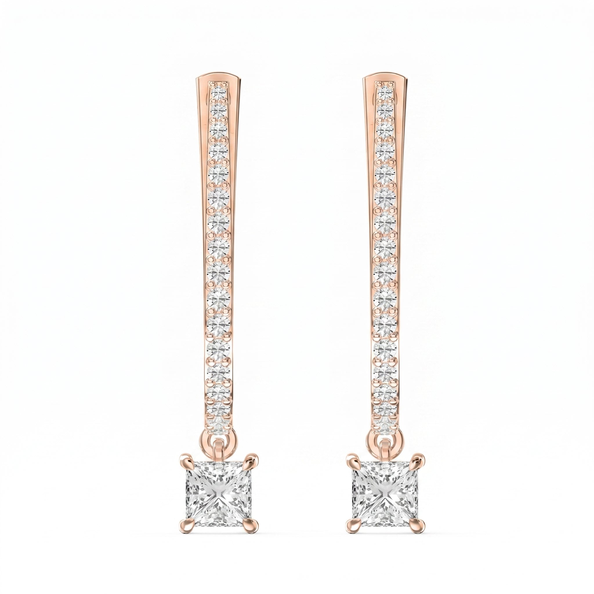 Round & Princess Cut Diamonds Pavé Design Hoops Earring