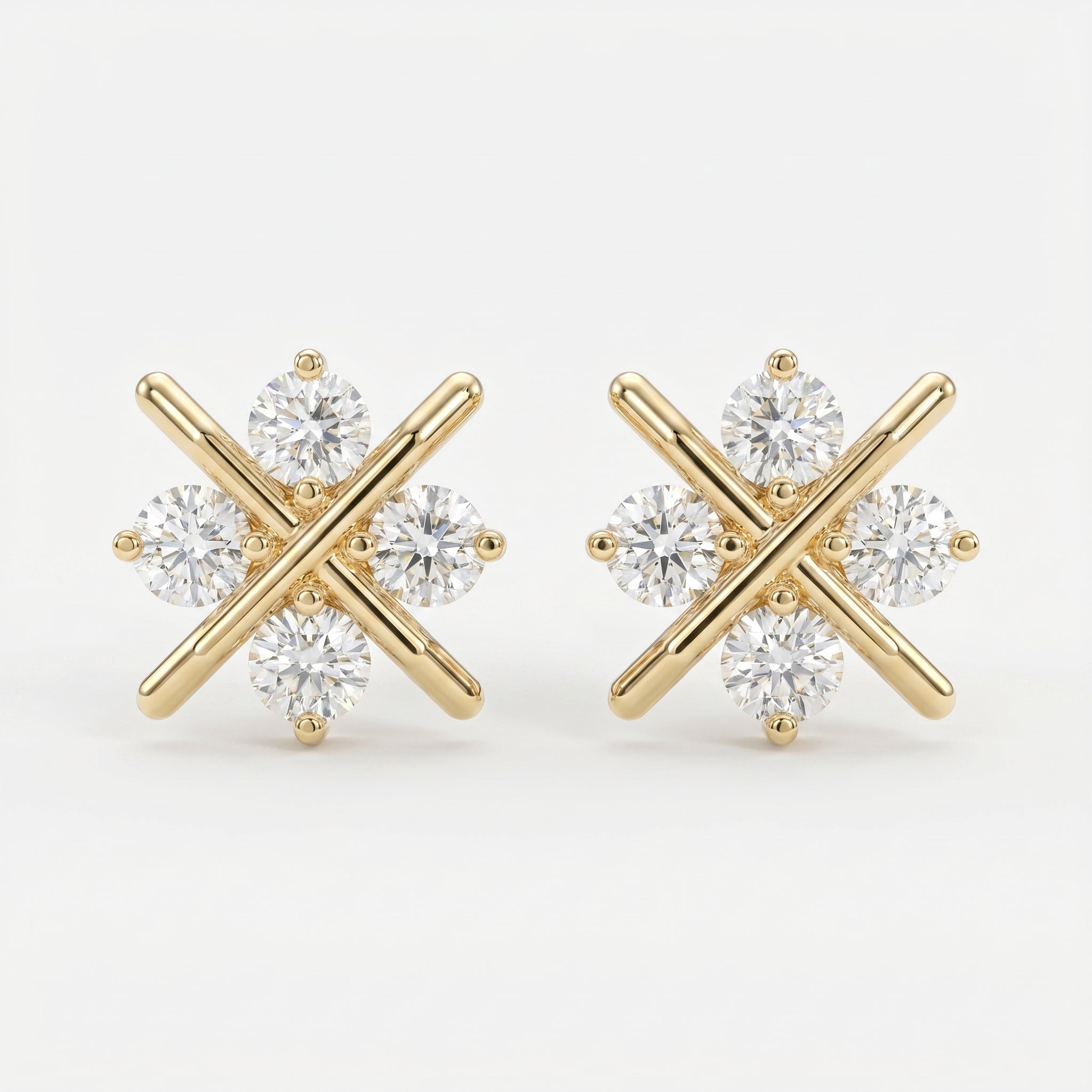 Crosshatch Design Round Diamond Fashion Earrings