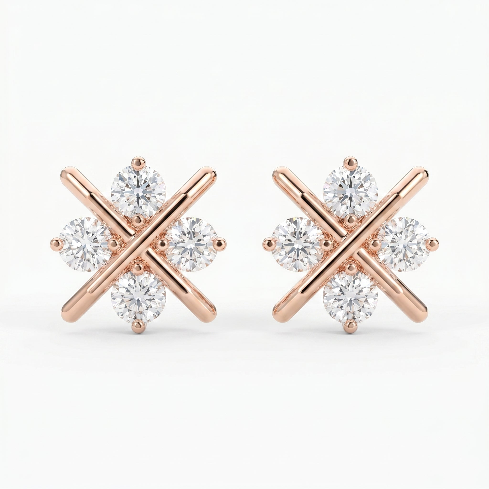 Crosshatch Design Round Diamond Fashion Earrings