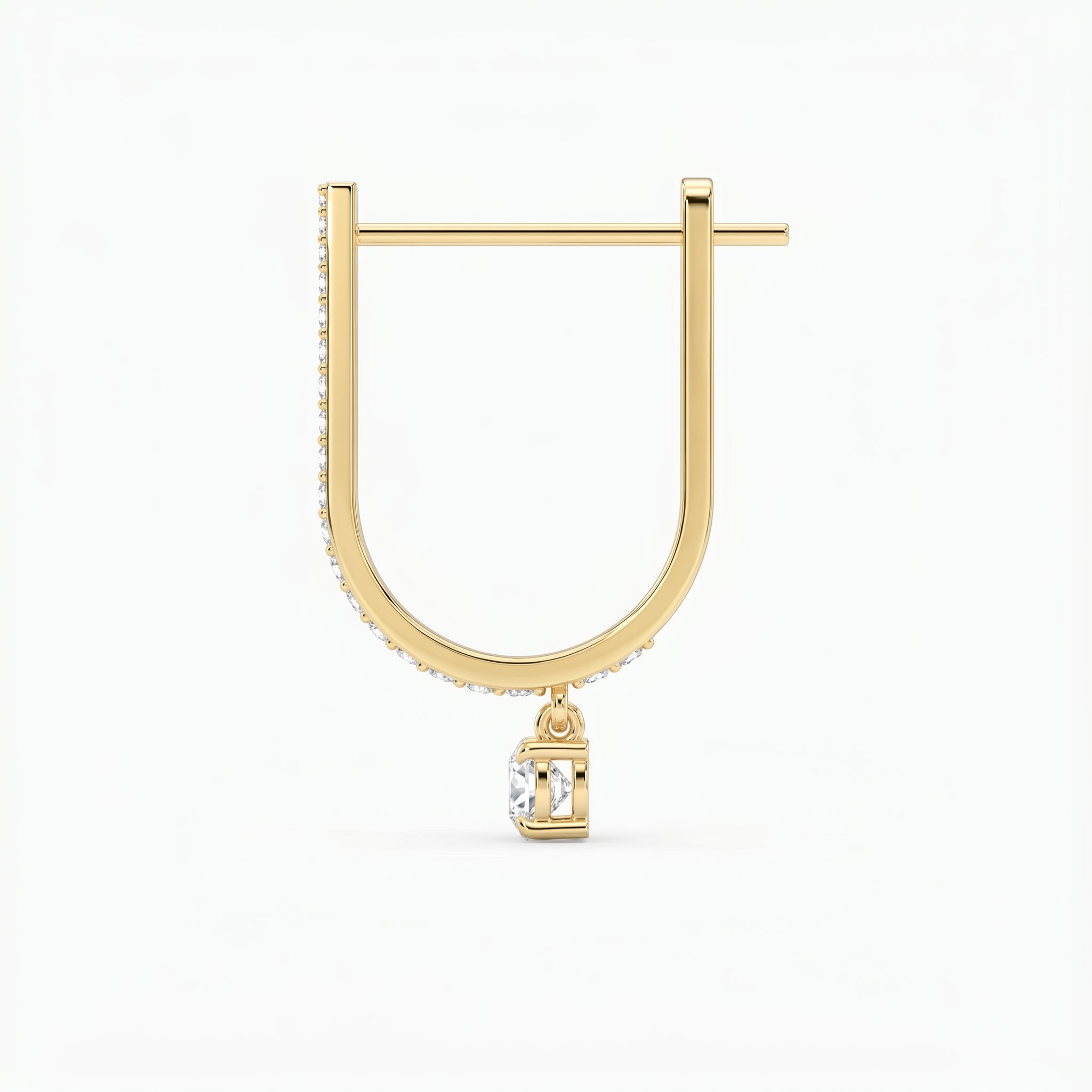 Elegant U- Shape Diamond Hoops Solitaire Fine Jewelry