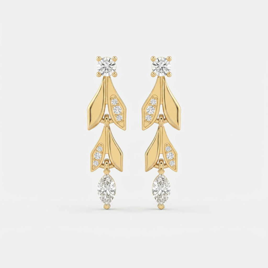 Elegant Leaf Diamond Drop Dangle Earring