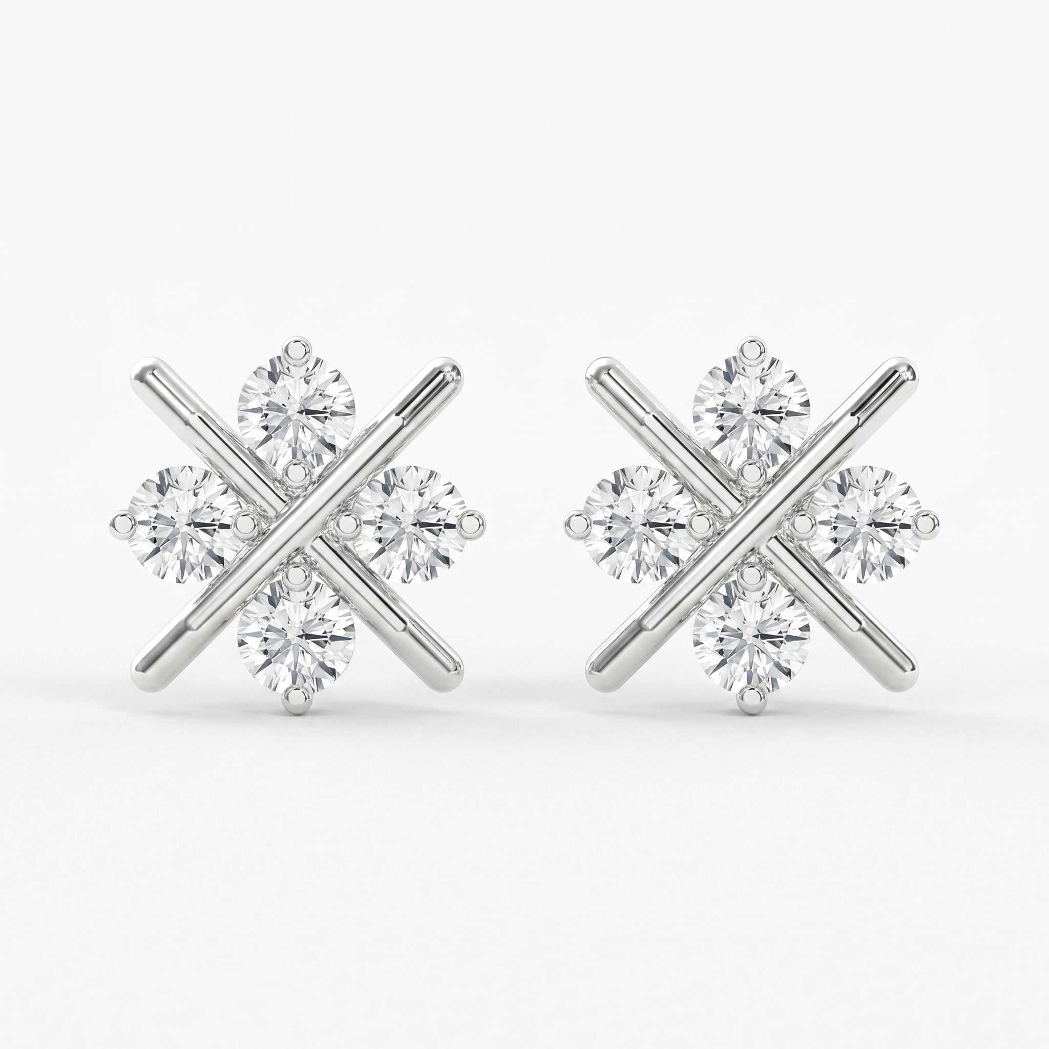Crosshatch Design Round Diamond Fashion Earrings