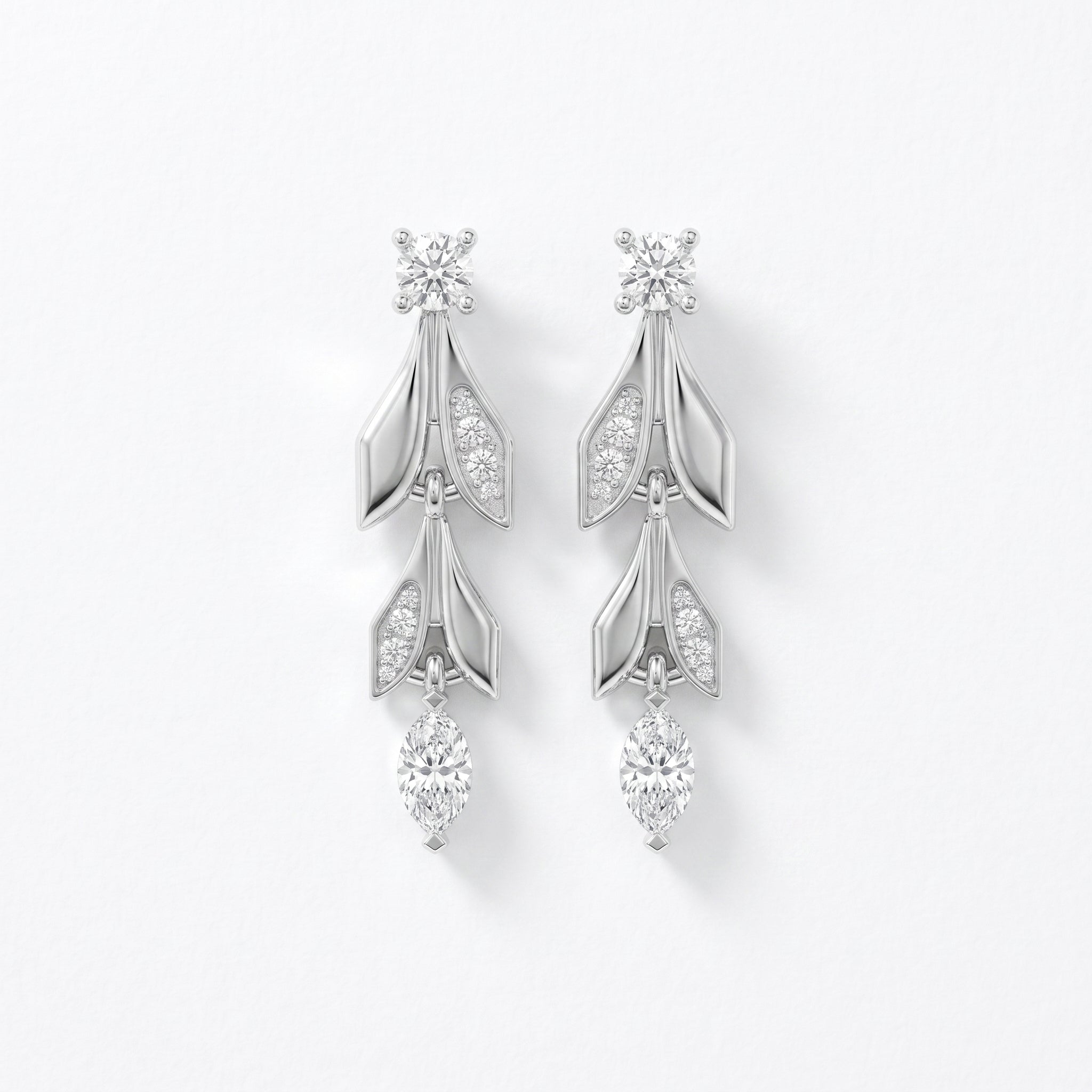 Elegant Leaf Diamond Drop Dangle Earring