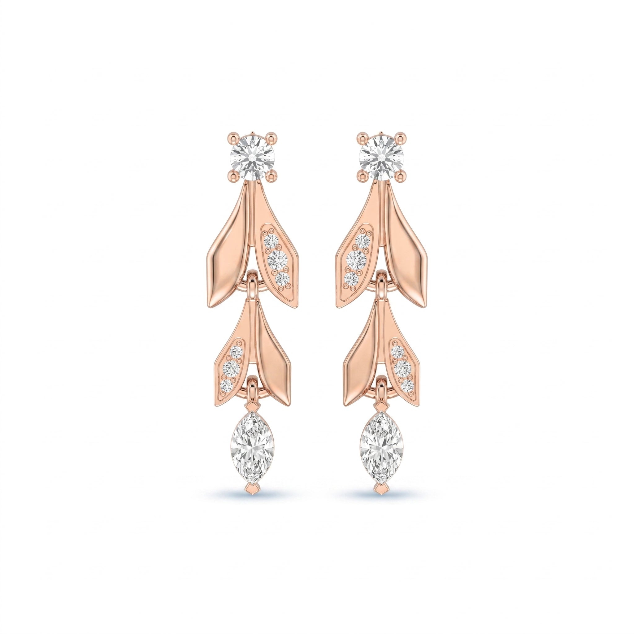 Elegant Leaf Diamond Drop Dangle Earring