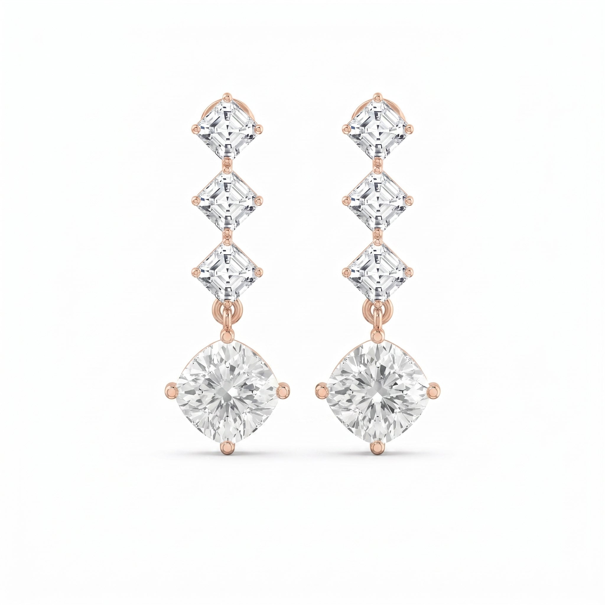 Luxury Ascher & Cushion Diamond Drop Earring